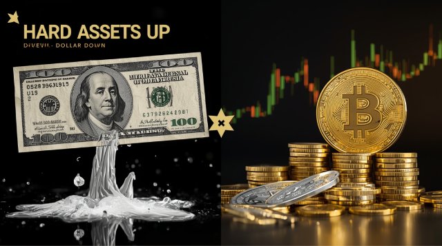 Dollar Falls, Hard Assets Rise: Gold, Silver, Bitcoin Surge