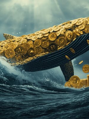 Lucid_Origin_A_giant_stylized_whale_composed_of_gold_coins_or__2